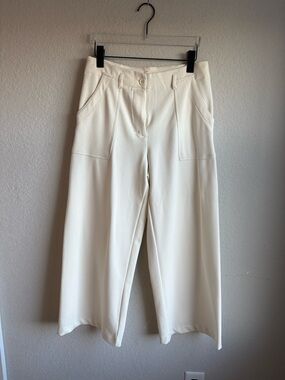 Max Studio London Cream Wide Leg Cropped Pants High Rise Trouser Size S